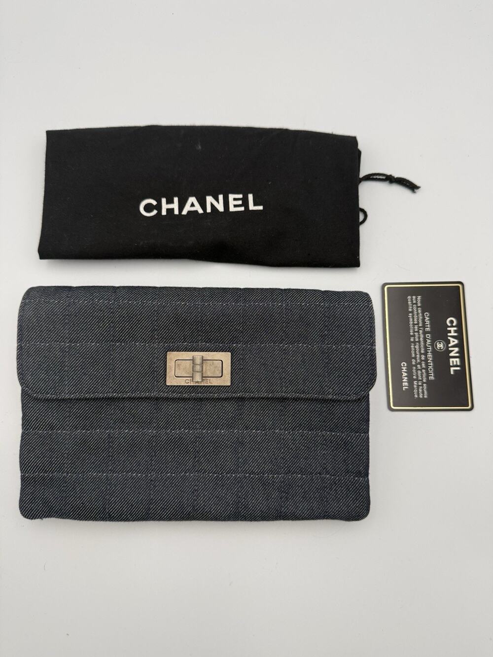 Chanel Vintage Denim Quilted Mademoiselle Clutch Bag (2000–2002)